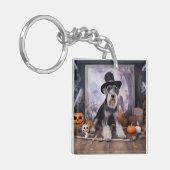 Miniatuur Schnauzer Pompoenen Halloween Scary Sleutelhanger (Voorkant Links)