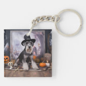 Miniatuur Schnauzer Pompoenen Halloween Scary Sleutelhanger (Achterkant)