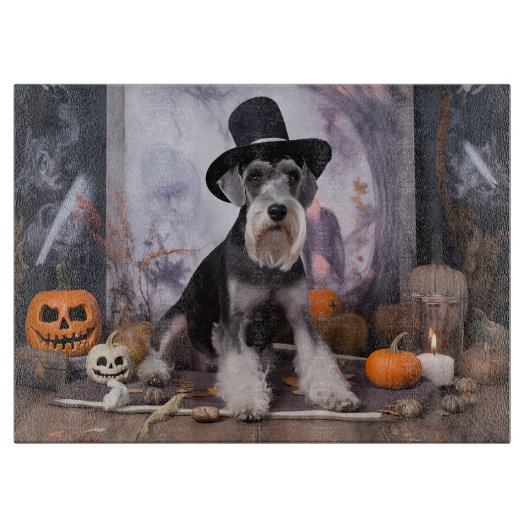 Miniatuur Schnauzer Pompoenen Halloween Scary Snijplank (Voorkant)