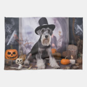 Miniatuur Schnauzer Pompoenen Halloween Scary Theedoek (Horizontaal)