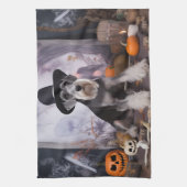 Miniatuur Schnauzer Pompoenen Halloween Scary Theedoek (Verticaal)