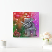 Miniatuur Schnauzer Puppy and Flowers Vierkante Klok (Huis)