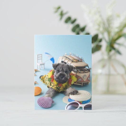 Miniatuur Schnauzer Puppy and Summer Vacation Briefkaart (Staand voorkant)