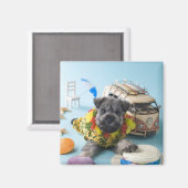 Miniatuur Schnauzer Puppy and Summer Vacation Magneet (Voorkant / Achterkant)