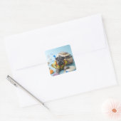 Miniatuur Schnauzer Puppy and Summer Vacation Vierkante Sticker (Envelop)