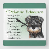 Miniatuur Schnauzer Puppy Heritage Gifts Vierkante Klok (Voorkant)