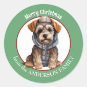 Miniatuur Schnauzer Puppy in Winter Jas Kerstmis Ronde Sticker (Voorkant)