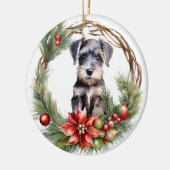 Miniatuur Schnauzer Puppy Poinsettia Krans Keramisch Ornament (Links)