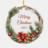 Miniatuur Schnauzer Puppy Poinsettia Krans Keramisch Ornament (Achterkant)