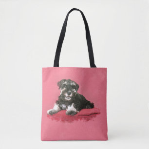Miniatuur Schnauzer Puppy Waterverf Digital Art Tote Bag