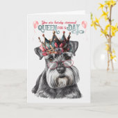 Miniatuur Schnauzer Queen voor Dag Funny Birthday Kaart (Gele Bloem)