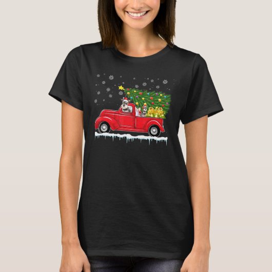 Miniatuur Schnauzer Red Car Truck Tree X T-shirt (Voorkant)