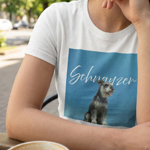 Miniatuur Schnauzer Retro Foto Blauwe Lucht Hond L T-shirt