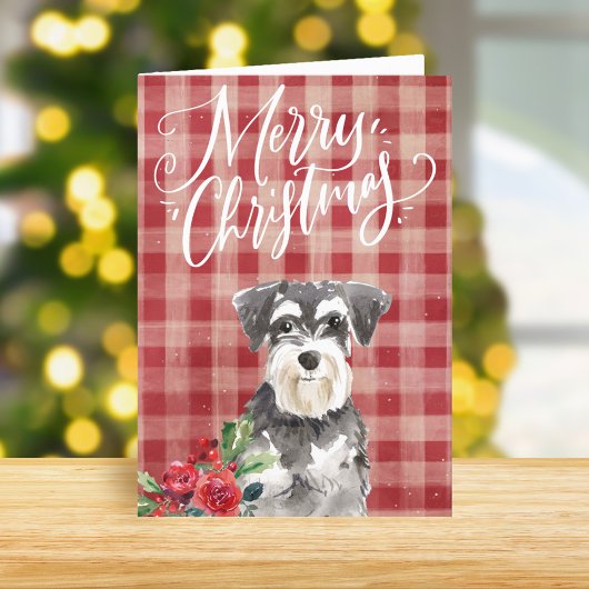 Miniatuur Schnauzer Rode Ruit Kerstmis Feestdagen Kaart