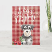 Miniatuur Schnauzer Rode Ruit Kerstmis Feestdagen Kaart (Voorkant)