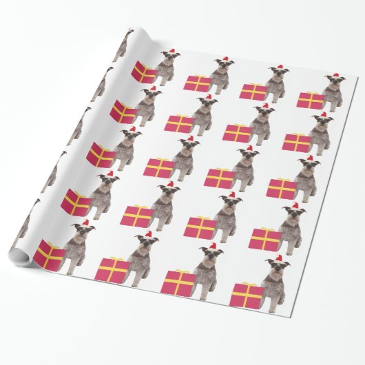 Miniatuur Schnauzer Santa Hat Wrapping Paper Cadeaupapier (Uitgerold)