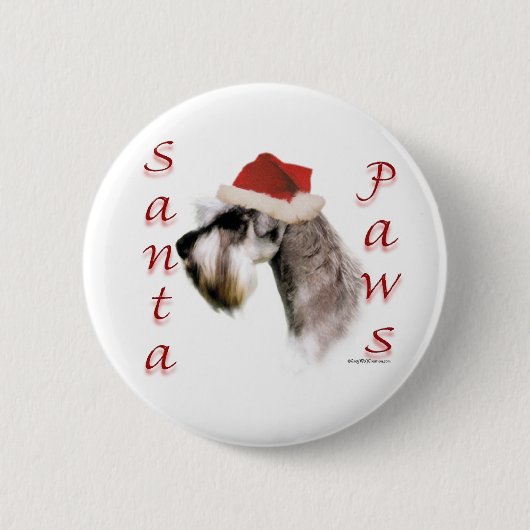 Miniatuur Schnauzer Santa Paws Ronde Button 5,7 Cm (Voorkant)