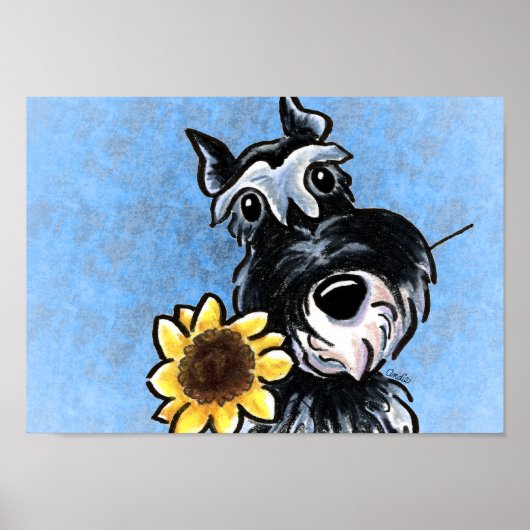 Miniatuur Schnauzer Sunflower Blue Off-Leash Art™ Poster (Voorkant)