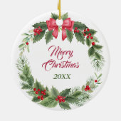 Miniatuur Schnauzer Terriër Rode strik Krans Keramisch Ornament (Achterkant)