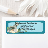 Miniatuur Schnauzer - Turquoise bloemontwerp Etiket (Insitu)