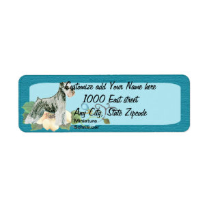 Miniatuur Schnauzer - Turquoise Floral Design Etiket