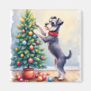 Miniatuur Schnauzer versiert kerstboom hond Magneet