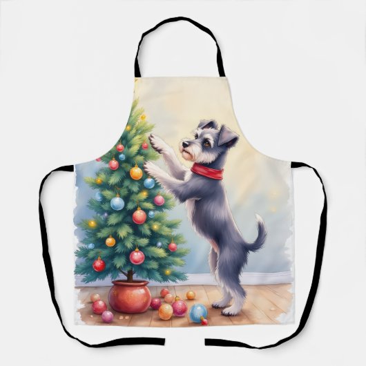 Miniatuur Schnauzer versiert kerstboom hond Schort (Voorkant)