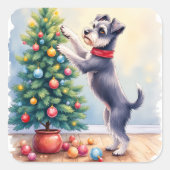 Miniatuur Schnauzer versiert kerstboom hond Vierkante Sticker (Voorkant)