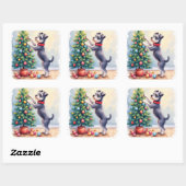 Miniatuur Schnauzer versiert kerstboom hond Vierkante Sticker (Vel)