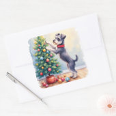 Miniatuur Schnauzer versiert kerstboom hond Vierkante Sticker (Envelop)