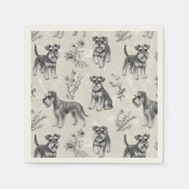 Miniatuur Schnauzer Vintage Sepia Toile de Jouy Servet