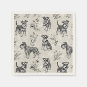 Miniatuur Schnauzer Vintage Sepia Toile de Jouy Servet
