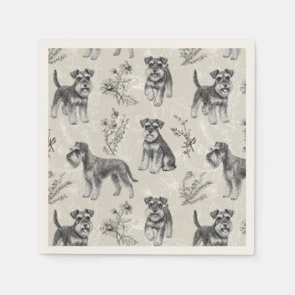 Miniatuur Schnauzer Vintage Sepia Toile de Jouy Servet