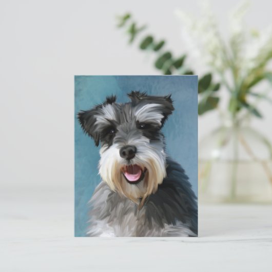 Miniatuur Schnauzer Water Color Art Painting Briefkaart (Staand voorkant)