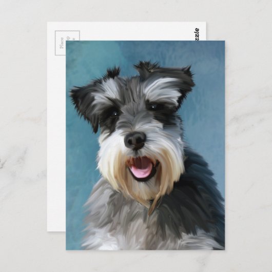 Miniatuur Schnauzer Water Color Art Painting Briefkaart (Voorkant / Achterkant)