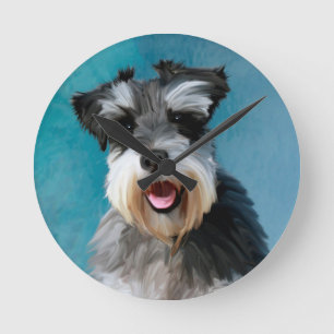 Miniatuur Schnauzer Water Color Art Painting Ronde Klok