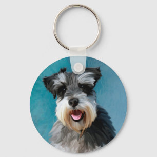Miniatuur Schnauzer Water Color Art Painting Sleutelhanger