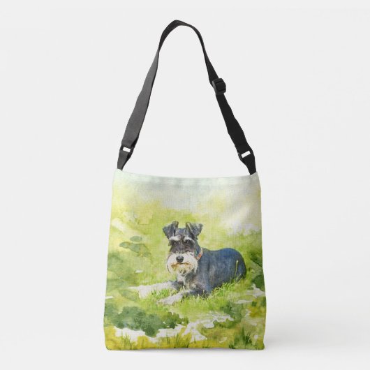 Miniatuur Schnauzer Waterverf Digital Art Crossbody Tas (Achterkant)
