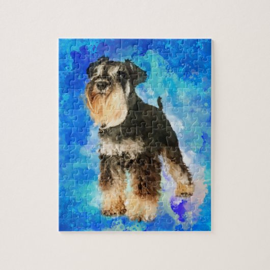 Miniatuur Schnauzer Waterverf Digital Art Legpuzzel (Verticaal)