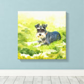 Miniatuur Schnauzer Waterverf digitale kunst Canvas Afdruk (Insitu (Houten vloer))