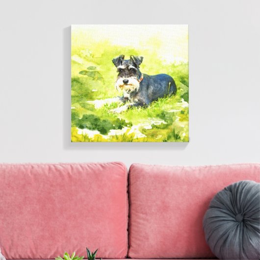 Miniatuur Schnauzer Waterverf digitale kunst Canvas Afdruk (Insitu (Woonkamer))