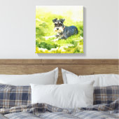 Miniatuur Schnauzer Waterverf digitale kunst Canvas Afdruk (Insitu (Slaapkamer))