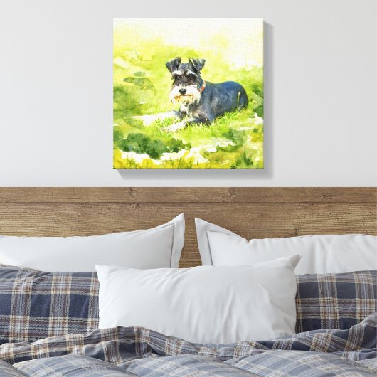 Miniatuur Schnauzer Waterverf digitale kunst Canvas Afdruk (Insitu (Slaapkamer))