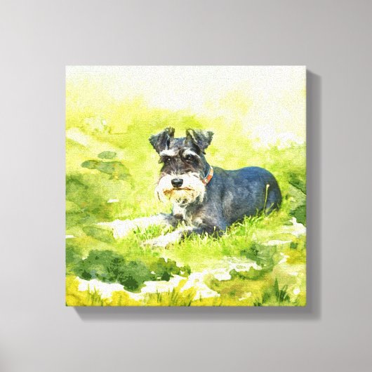 Miniatuur Schnauzer Waterverf digitale kunst Canvas Afdruk (Voorkant)