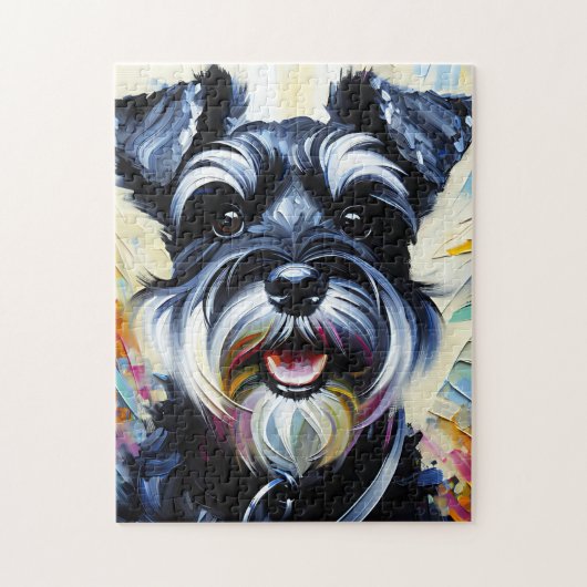 Miniatuur Schnauzer - Zwart | Zilver Acryl Print Legpuzzel (Verticaal)