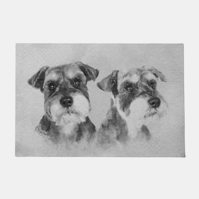 Miniatuur Schnauzers Grayscale Digital art Deurmat (Voorkant)