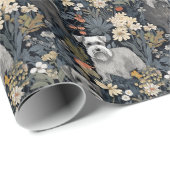 Miniatuur Schnauzers in een William Morris Garden Cadeaupapier (Rol Hoek)