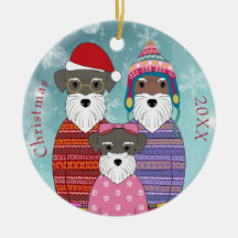 Miniatuur Schnauzers kerstfamilie Portret Pos