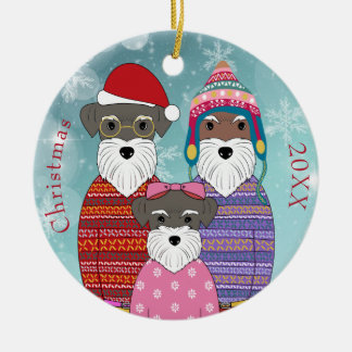 Miniatuur Schnauzers kerstfamilie Portret Pos Keramisch Ornament