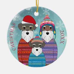 Miniatuur Schnauzers kerstfamilie Portret Pos Keramisch Ornament